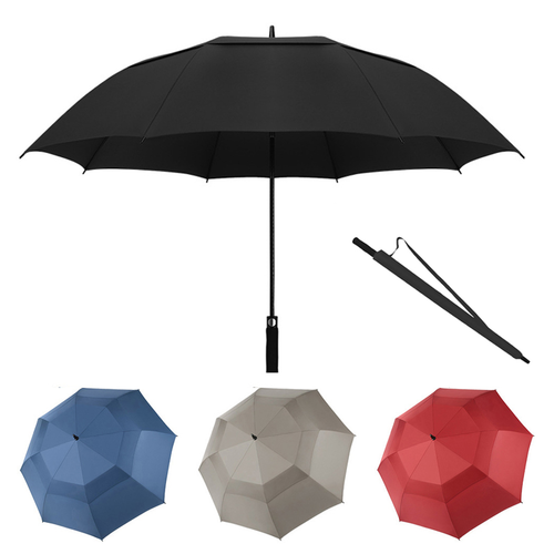 Automatic Open Large Double Windproof Golf Umbrella Luxury Branded Straight Umbrella With Logo