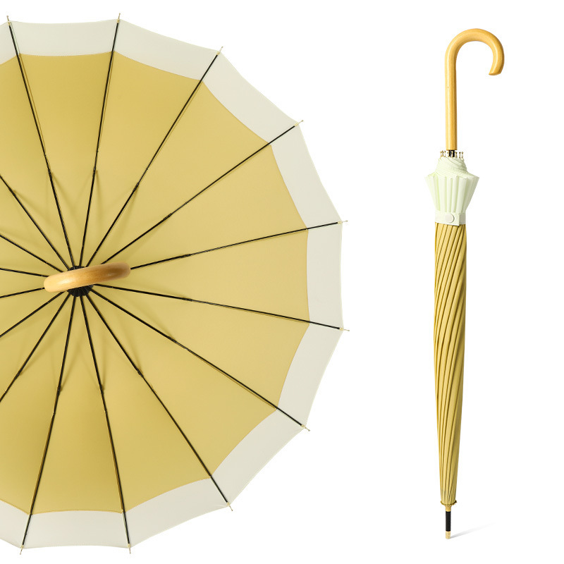 Large Size 16 Ribs Golf Automatic Straight Umbrella Storm Wooden Handle Umbrella For Travel Outdoor